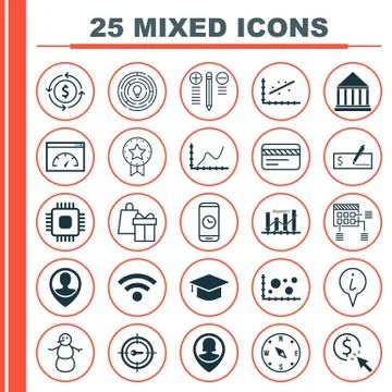 Set Of 25 Universal Editable Icons. Can Be Used For Web, Mobile And App Desig Illustrazione stock