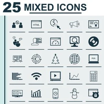 Set Of 25 Universal Editable Icons. Can Be Used For Web, Mobile And App Desig Stock Illustration