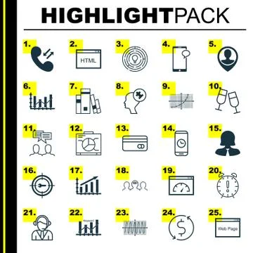Set Of 25 Universal Editable Icons. Can Be Used For Web, Mobile And App Desig Stock Illustration