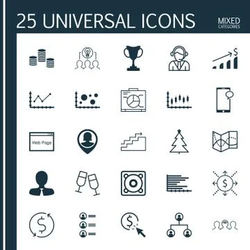 Set Of 25 Universal Editable Icons. Can Be Used For Web, Mobile And App Desig Stock Illustration