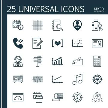 Set Of 25 Universal Editable Icons. Can Be Used For Web, Mobile And App Desig Stock Illustration