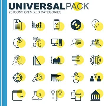 Set Of 25 Universal Editable Icons. Can Be Used For Web, Mobile And App Desig Stock Illustration