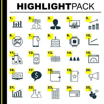 Set Of 25 Universal Editable Icons. Can Be Used For Web, Mobile And App Desig Stock Illustration