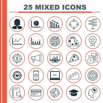 Set Of 25 Universal Editable Icons. Can Be Used For Web, Mobile And App Desig Stock Illustration