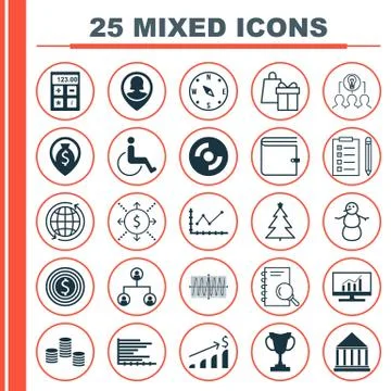 Set Of 25 Universal Editable Icons. Can Be Used For Web, Mobile And App Desig Stock Illustration