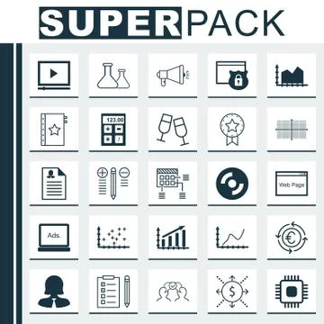 Set Of 25 Universal Editable Icons. Can Be Used For Web, Mobile And App Desig Stock Illustration