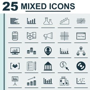Set Of 25 Universal Editable Icons. Can Be Used For Web, Mobile And App Desig Stock Illustration
