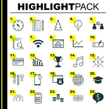 Set Of 25 Universal Editable Icons. Can Be Used For Web, Mobile And App Desig Stock Illustration