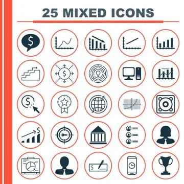 Set Of 25 Universal Editable Icons. Can Be Used For Web, Mobile And App Desig Stock Illustration