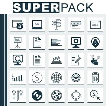 Set Of 25 Universal Editable Icons. Can Be Used For Web, Mobile And App Desig Stock Illustration
