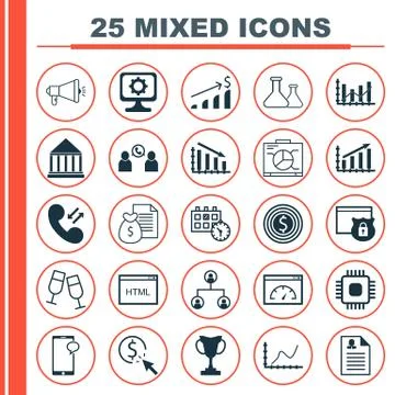Set Of 25 Universal Editable Icons. Can Be Used For Web, Mobile And App Desig Stock Illustration