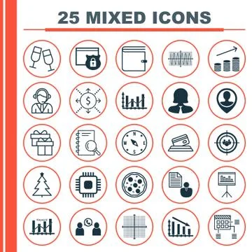 Set Of 25 Universal Editable Icons. Can Be Used For Web, Mobile And App Desig Stock Illustration
