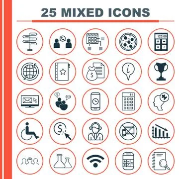 Set Of 25 Universal Editable Icons. Can Be Used For Web, Mobile And App Desig Stock Illustration