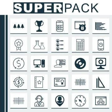 Set Of 25 Universal Editable Icons. Can Be Used For Web, Mobile And App Desig Stock Illustration