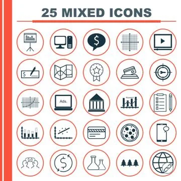 Set Of 25 Universal Editable Icons. Can Be Used For Web, Mobile And App Desig Stock Illustration