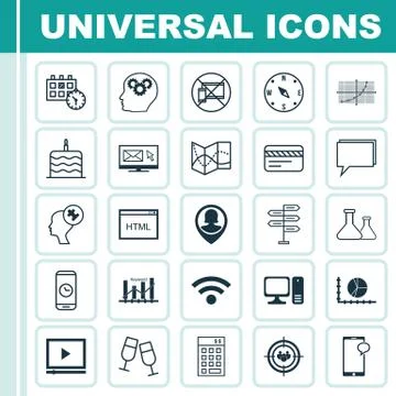 Set Of 25 Universal Editable Icons. Can Be Used For Web, Mobile And App Desig Stock Illustration