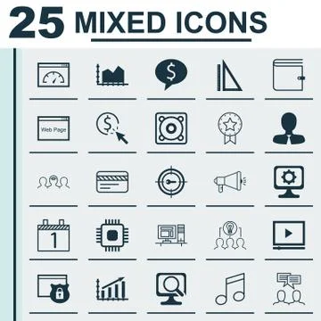 Set Of 25 Universal Editable Icons. Can Be Used For Web, Mobile And App Desig Stock Illustration