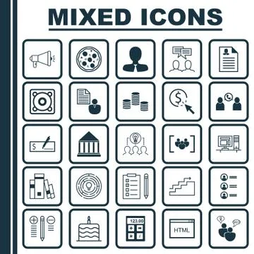 Set Of 25 Universal Editable Icons. Can Be Used For Web, Mobile And App Desig Stock Illustration