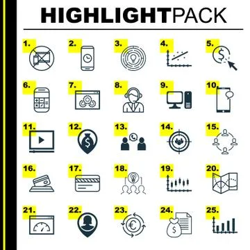 Set Of 25 Universal Editable Icons. Can Be Used For Web, Mobile And App Desig Stock Illustration