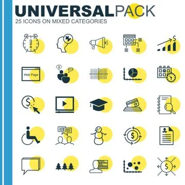 Set Of 25 Universal Editable Icons. Can Be Used For Web, Mobile And App Desig Stock Illustration