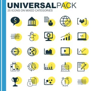 Set Of 25 Universal Editable Icons. Can Be Used For Web, Mobile And App Desig Stock Illustration