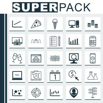 Set Of 25 Universal Editable Icons. Can Be Used For Web, Mobile And App Desig Stock Illustration