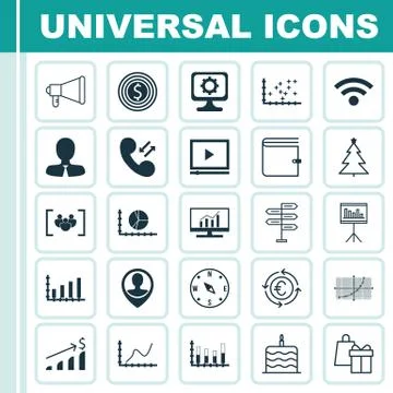 Set Of 25 Universal Editable Icons. Can Be Used For Web, Mobile And App Desig Stock Illustration