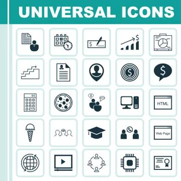Set Of 25 Universal Editable Icons. Can Be Used For Web, Mobile And App Desig Stock Illustration