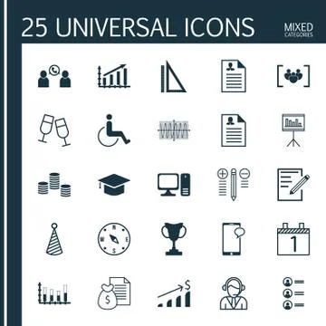Set Of 25 Universal Editable Icons. Can Be Used For Web, Mobile And App Desig Stock Illustration