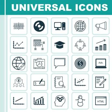 Set Of 25 Universal Editable Icons. Can Be Used For Web, Mobile And App Desig Illustrazione stock