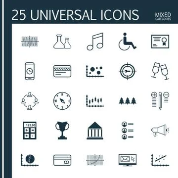 Set Of 25 Universal Editable Icons. Can Be Used For Web, Mobile And App Desig Stock Illustration