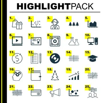 Set Of 25 Universal Editable Icons. Can Be Used For Web, Mobile And App Desig Stock Illustration