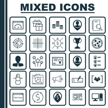 Set Of 25 Universal Editable Icons. Can Be Used For Web, Mobile And App Desig Stock Illustration