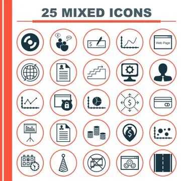 Set Of 25 Universal Editable Icons. Can Be Used For Web, Mobile And App Desig Stock Illustration