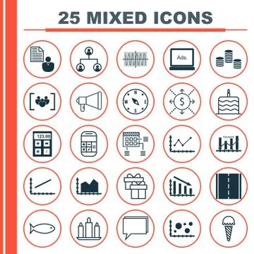 Set Of 25 Universal Editable Icons. Can Be Used For Web, Mobile And App Desig Stock Illustration