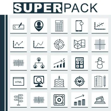 Set Of 25 Universal Editable Icons. Can Be Used For Web, Mobile And App Desig Stock Illustration