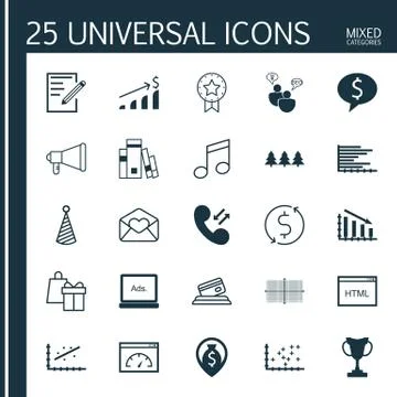 Set Of 25 Universal Editable Icons. Can Be Used For Web, Mobile And App Desig Illustrazione stock