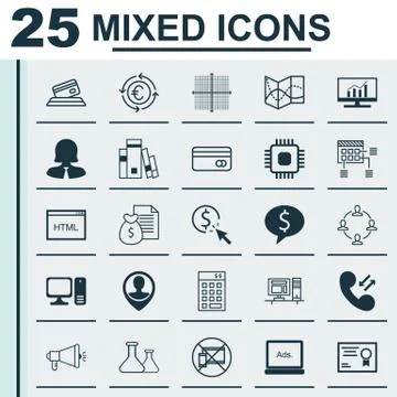 Set Of 25 Universal Editable Icons. Can Be Used For Web, Mobile And App Desig Stock Illustration