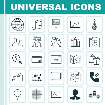 Set Of 25 Universal Editable Icons. Can Be Used For Web, Mobile And App Desig Illustrazione stock