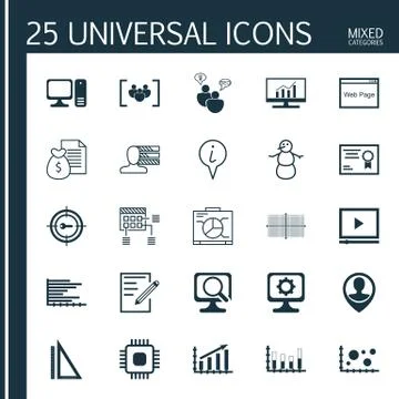Set Of 25 Universal Editable Icons. Can Be Used For Web, Mobile And App Desig Illustrazione stock