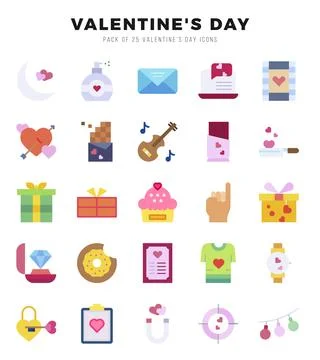 Set of 25 Valentine'S Day Flat Icons Pack. Ilustração Stock