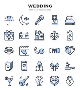Set of 25 Wedding Two Color Icons Pack. Ilustração Stock