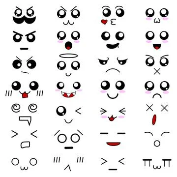 Set of 28 different pieces of doddle emotions to create characters. Vector. Stock Illustration