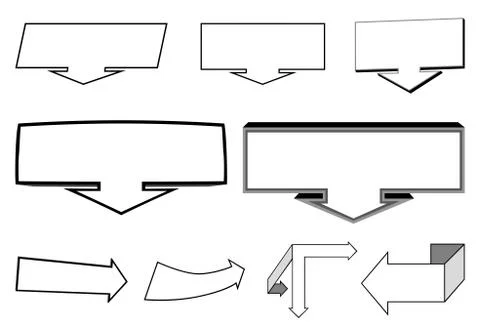 A set of 2D and 3D arrows elements Illustrazione stock