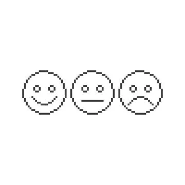 Set 3 basic emotion, sad, flat, smile. Pixel art line icon vector icon illu.. Stock Illustration