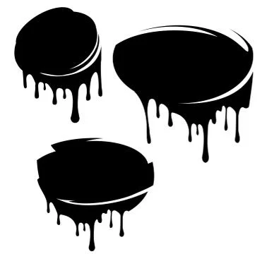 Set of 3 black decors with paint drips. Vector illustration for your design. Stock Illustration