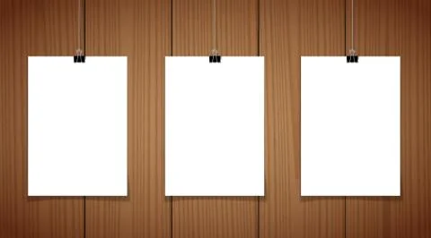 Set of 3 blank posters hanging on thread with clips Stock Illustration