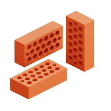 Set of 3 bricks are shown in different positions. Isometric 3d render Brick i イラスト素材