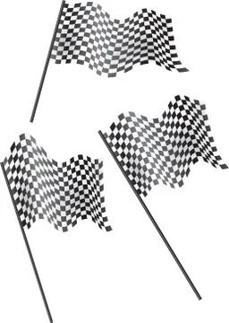 Set of 3 chequered flags flying. Vector illustration. 스톡 일러스트