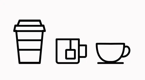 Set of 3 coffee shop and hot beverage vector icons Stock Illustration